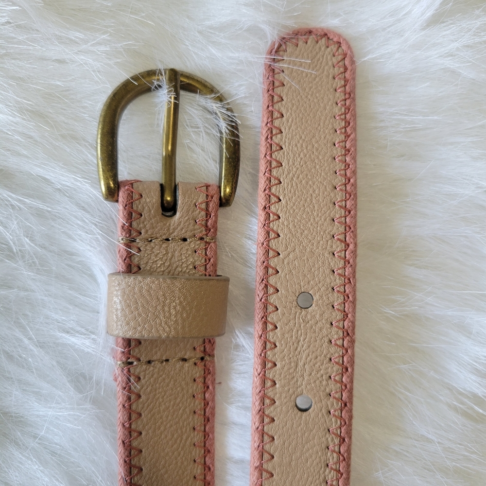 LOFT Vegan Faux Leather Natural & Rose Belt  XL NWOT